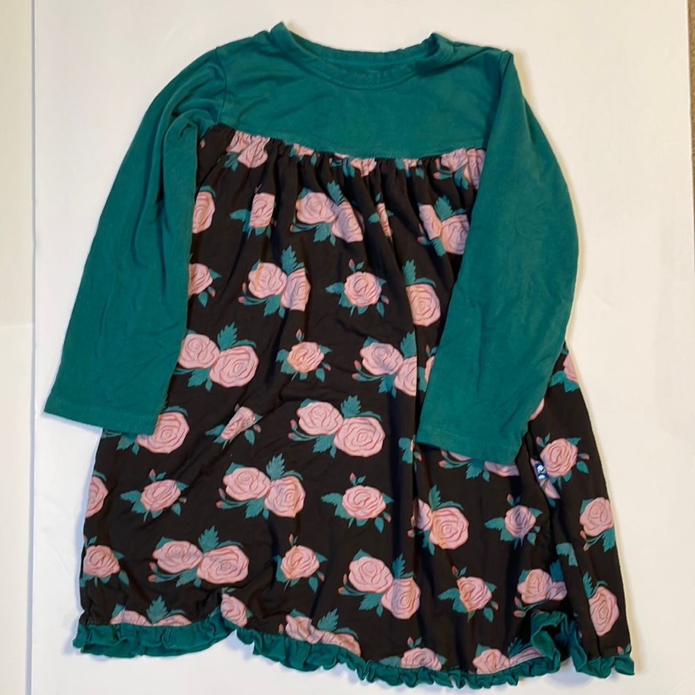 KicKee Pants London Long Sleeve Swing Dress in English Rose Garden 4T